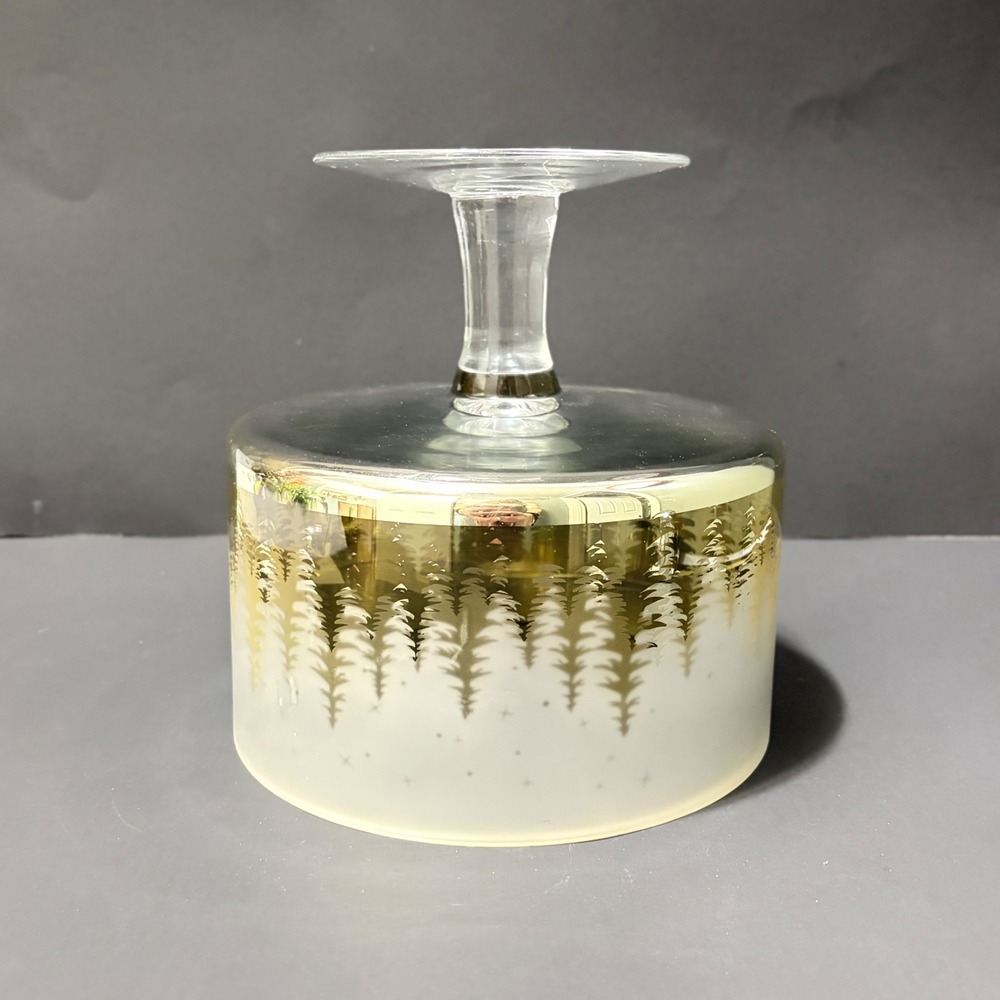 Trifle Bowl Christmas Gold Frosted Glass Pine Tree Forest Holiday Centerpiece 7" - Picture 9 of 16